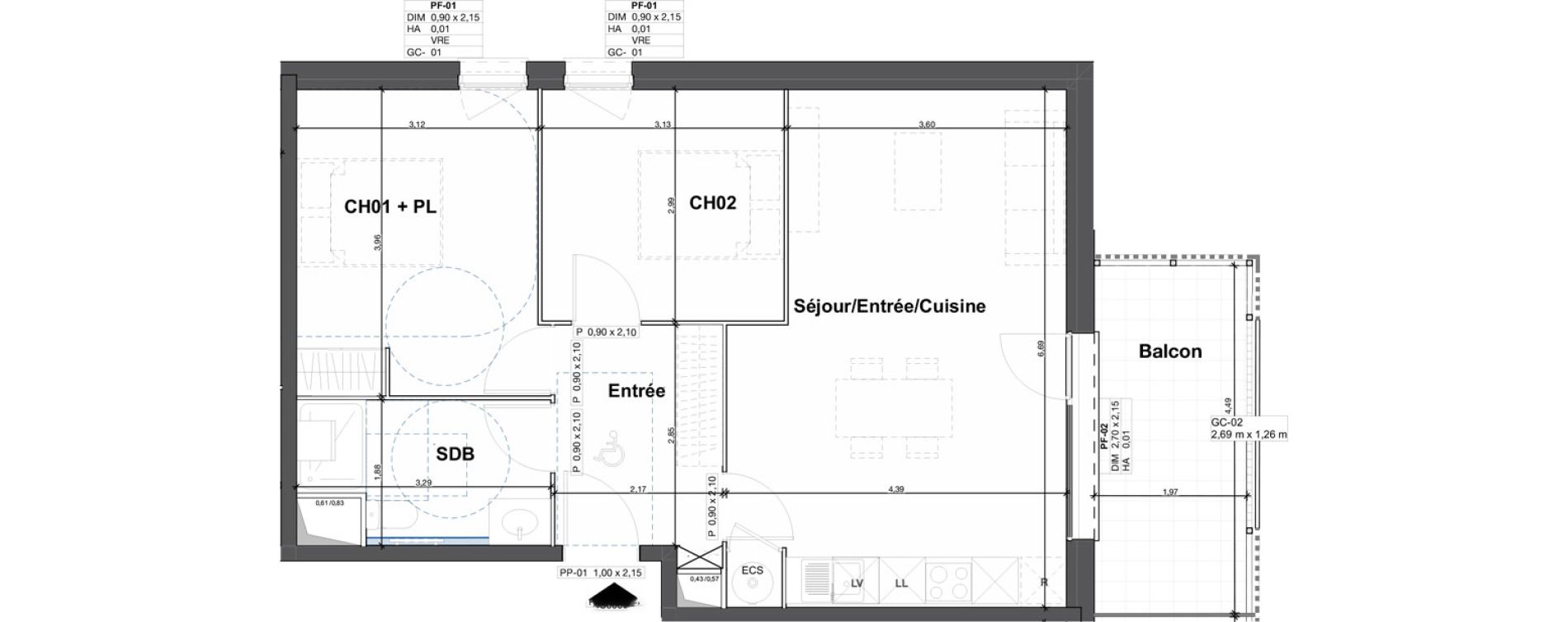 Appartement T3 de 60,73 m2 &agrave; Camblanes-Et-Meynac Centre
