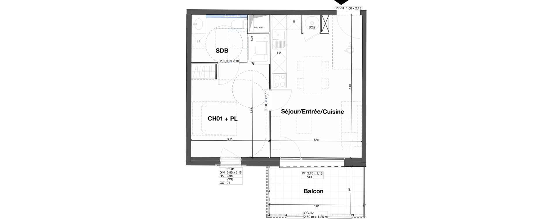 Appartement T2 de 40,23 m2 &agrave; Camblanes-Et-Meynac Centre