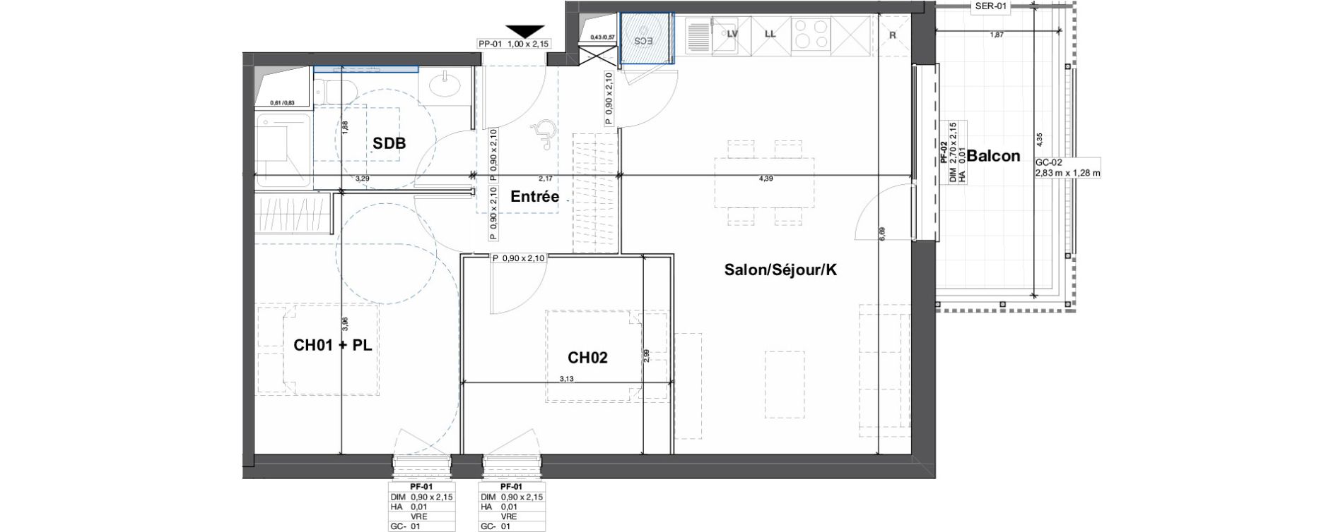 Appartement T3 de 60,73 m2 &agrave; Camblanes-Et-Meynac Centre