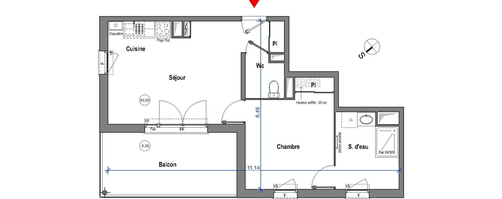 Appartement T2 de 44,72 m2 &agrave; Carbon-Blanc Carbon blanc centre