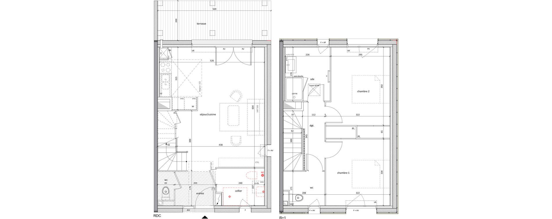 Maison T3 de 76,40 m2 &agrave; Carbon-Blanc Nord