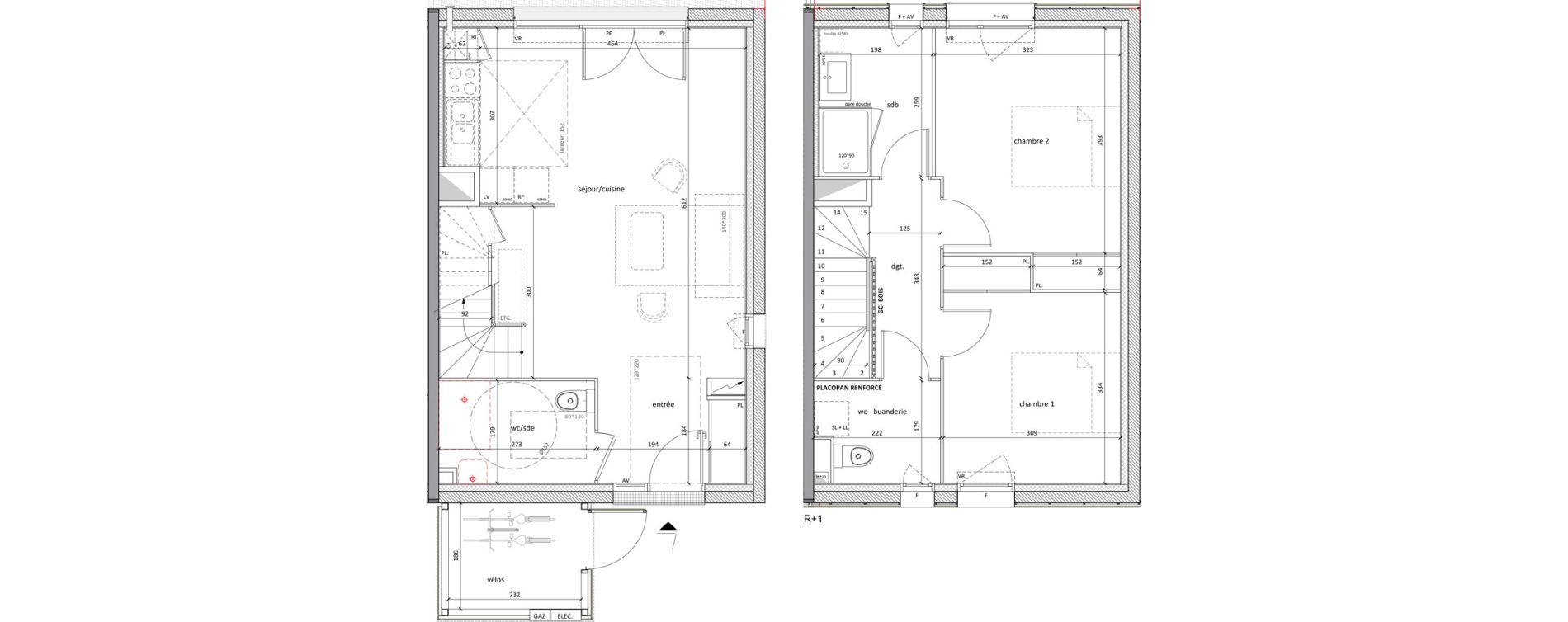 Maison T3 de 76,80 m2 &agrave; Carbon-Blanc Nord