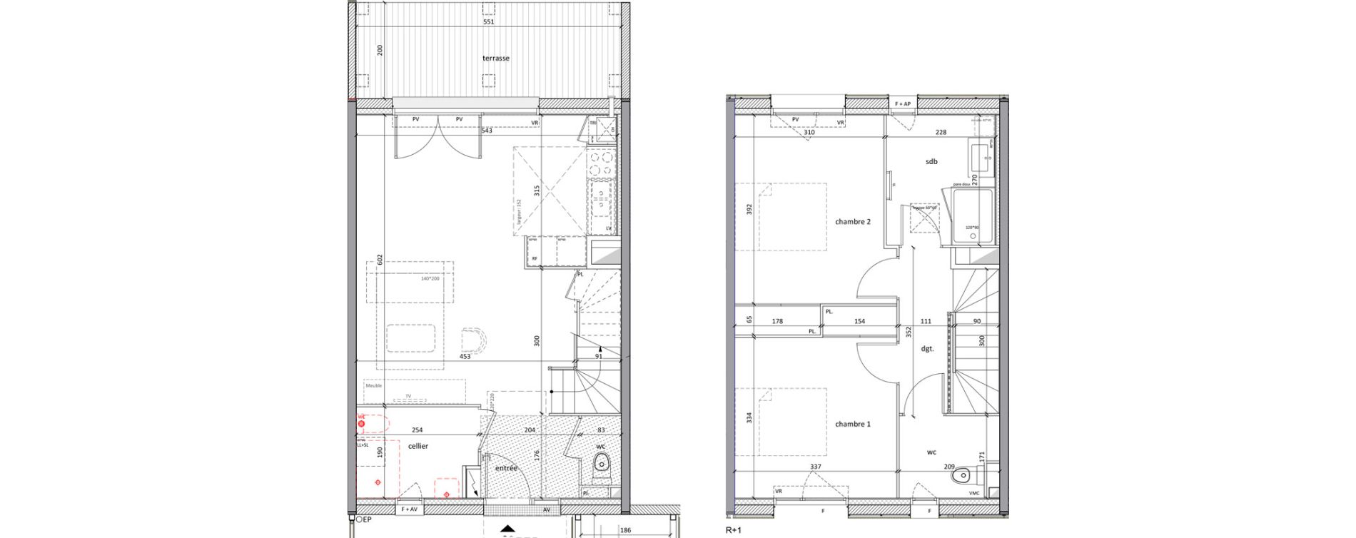 Maison T3 de 78,60 m2 &agrave; Carbon-Blanc Nord