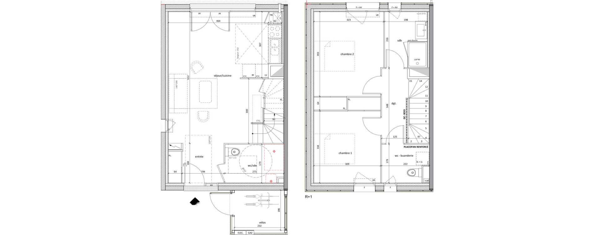 Maison T3 de 76,80 m2 &agrave; Carbon-Blanc Nord