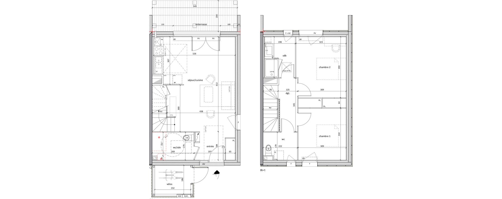 Maison T3 de 76,80 m2 &agrave; Carbon-Blanc Nord