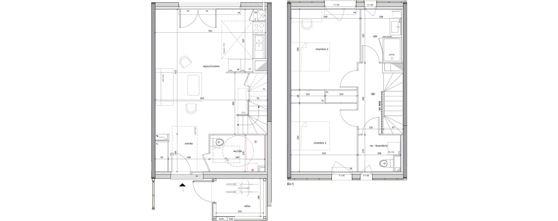 Maison T3 de 78,60 m2 &agrave; Carbon-Blanc Nord