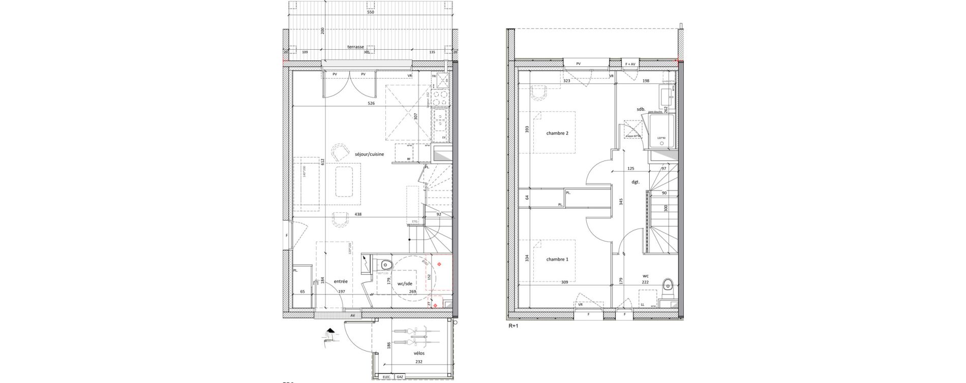 Maison T3 de 76,80 m2 &agrave; Carbon-Blanc Nord