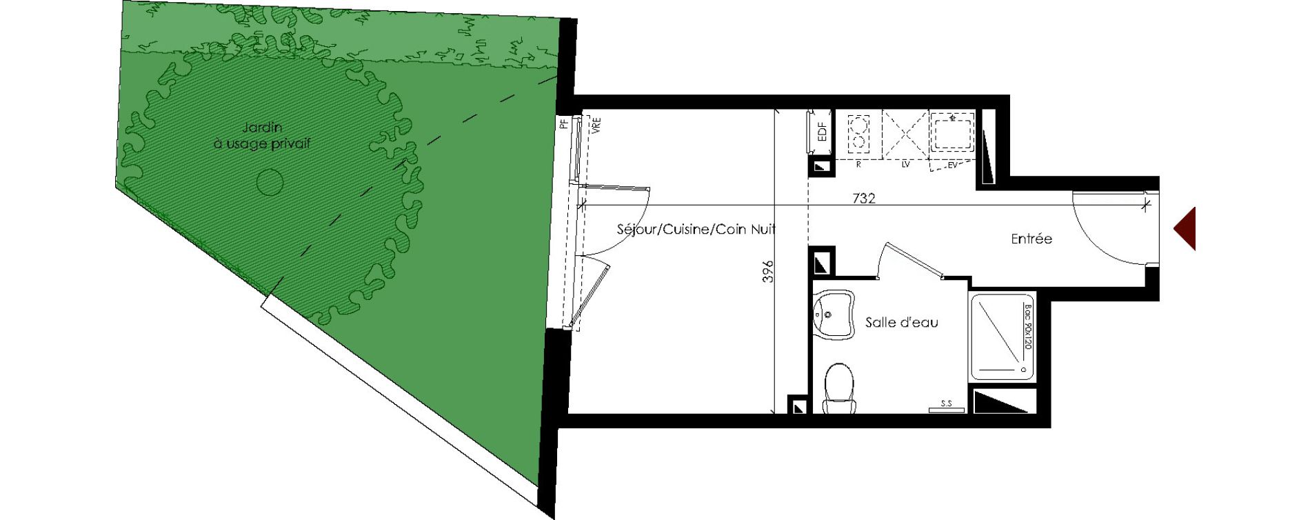 Appartement T1 de 23,60 m2 &agrave; Carbon-Blanc Centre