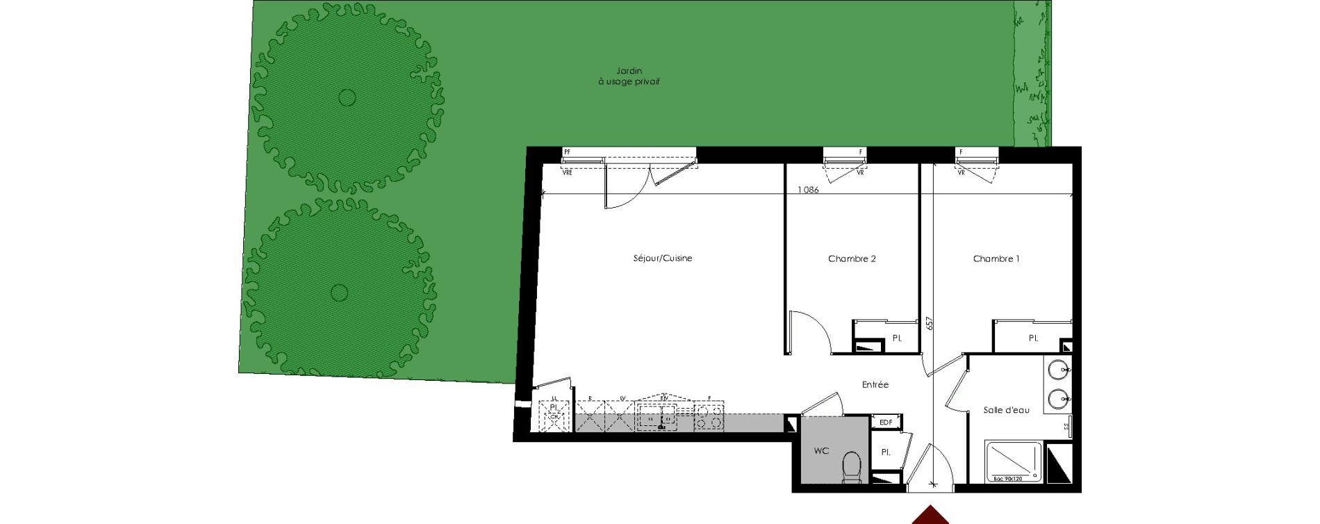 Appartement T3 de 63,82 m2 &agrave; Carbon-Blanc Centre
