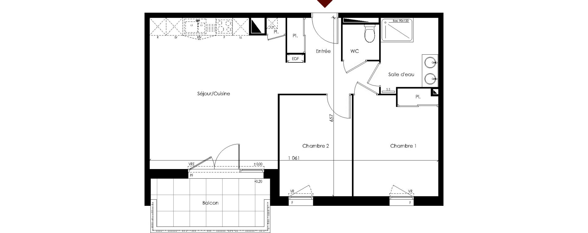 Appartement T3 de 62,59 m2 &agrave; Carbon-Blanc Centre