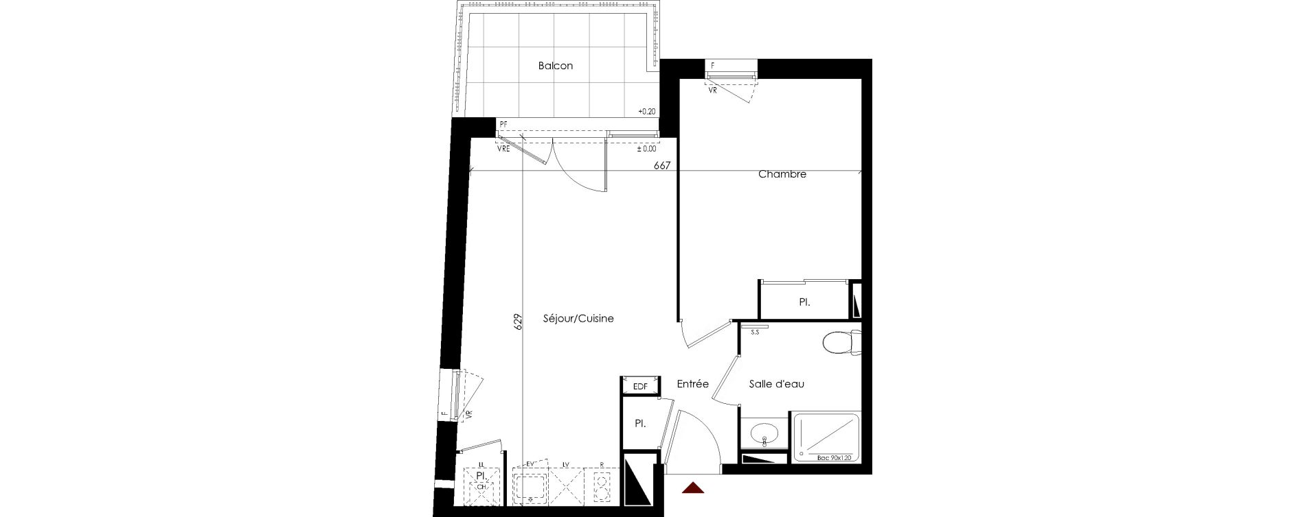 Appartement T2 de 41,38 m2 &agrave; Carbon-Blanc Centre