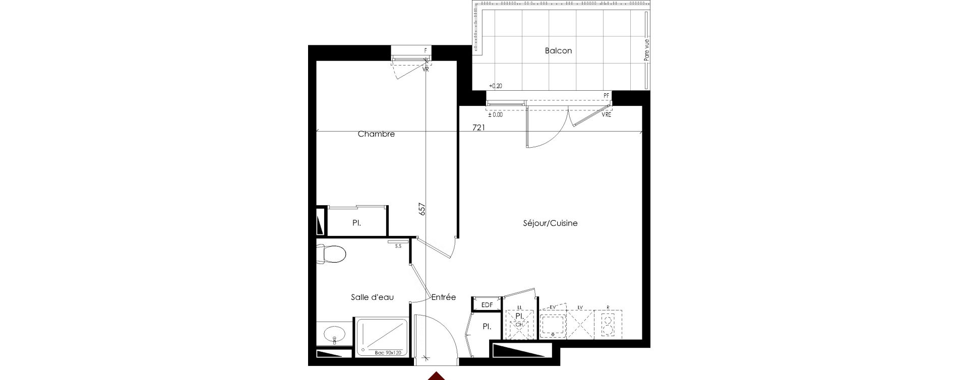 Appartement T2 de 40,52 m2 &agrave; Carbon-Blanc Centre