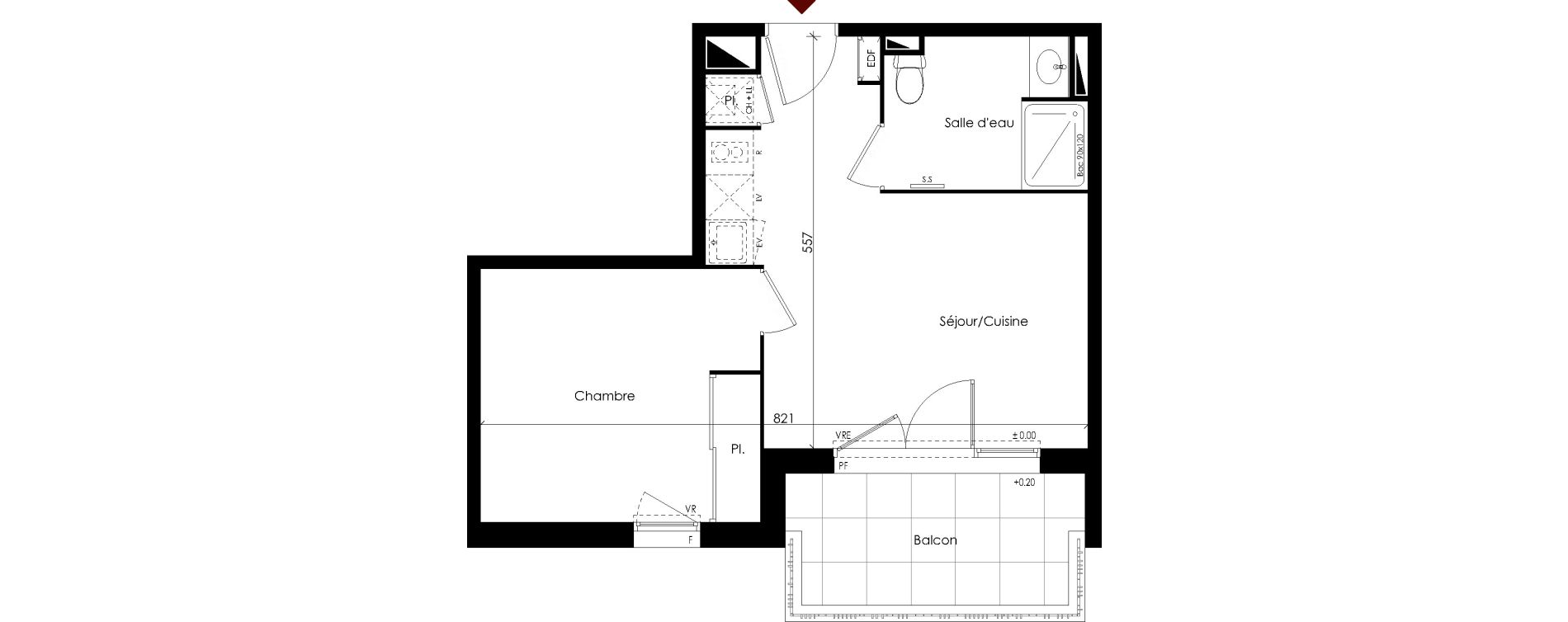 Appartement T2 de 38,33 m2 &agrave; Carbon-Blanc Centre