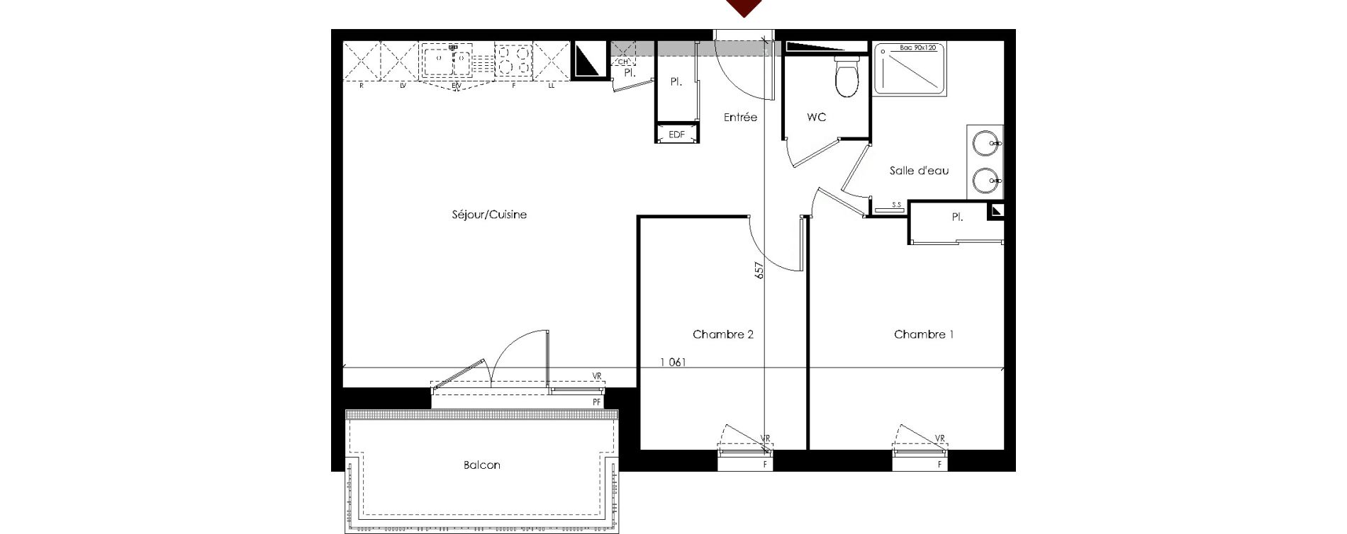 Appartement T3 de 62,59 m2 &agrave; Carbon-Blanc Centre