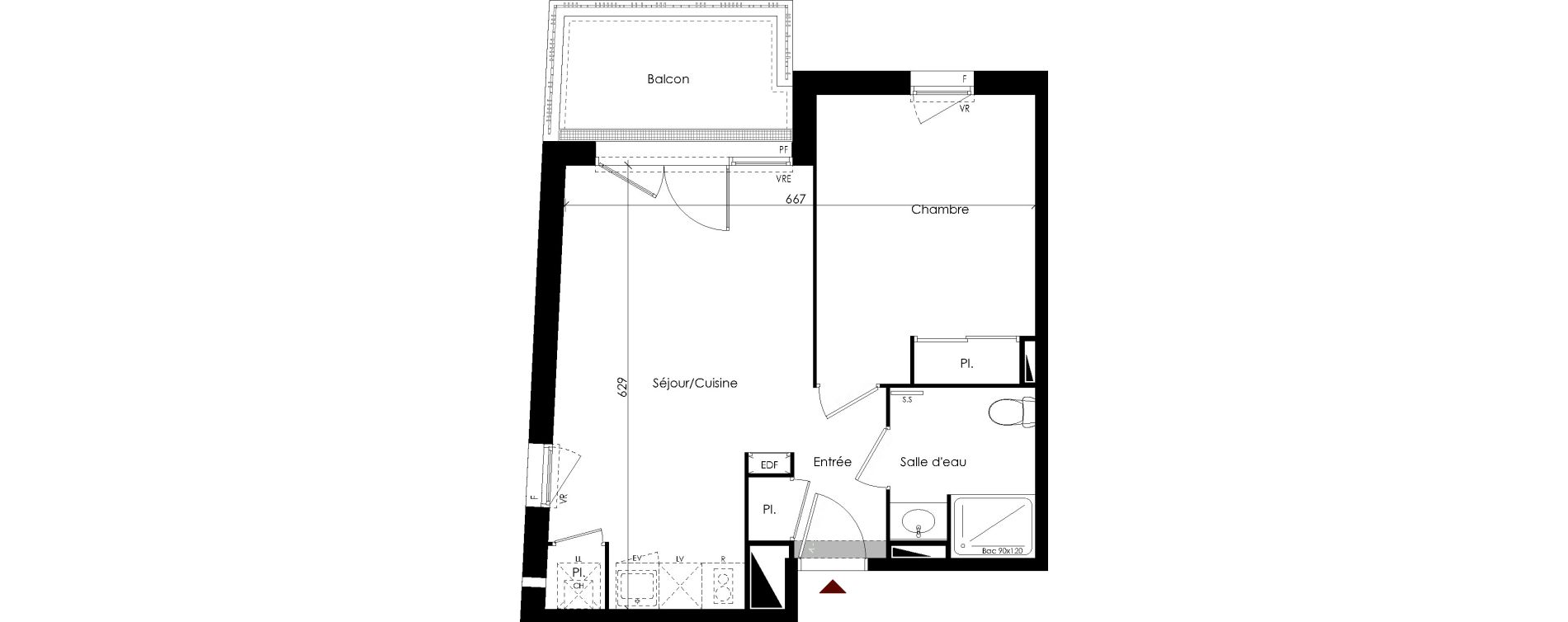Appartement T2 de 41,38 m2 &agrave; Carbon-Blanc Centre