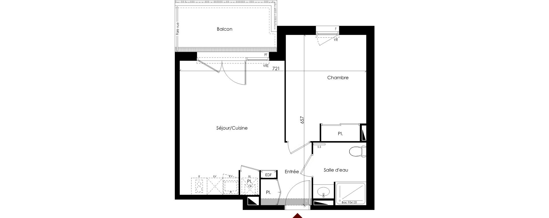Appartement T2 de 40,61 m2 &agrave; Carbon-Blanc Centre
