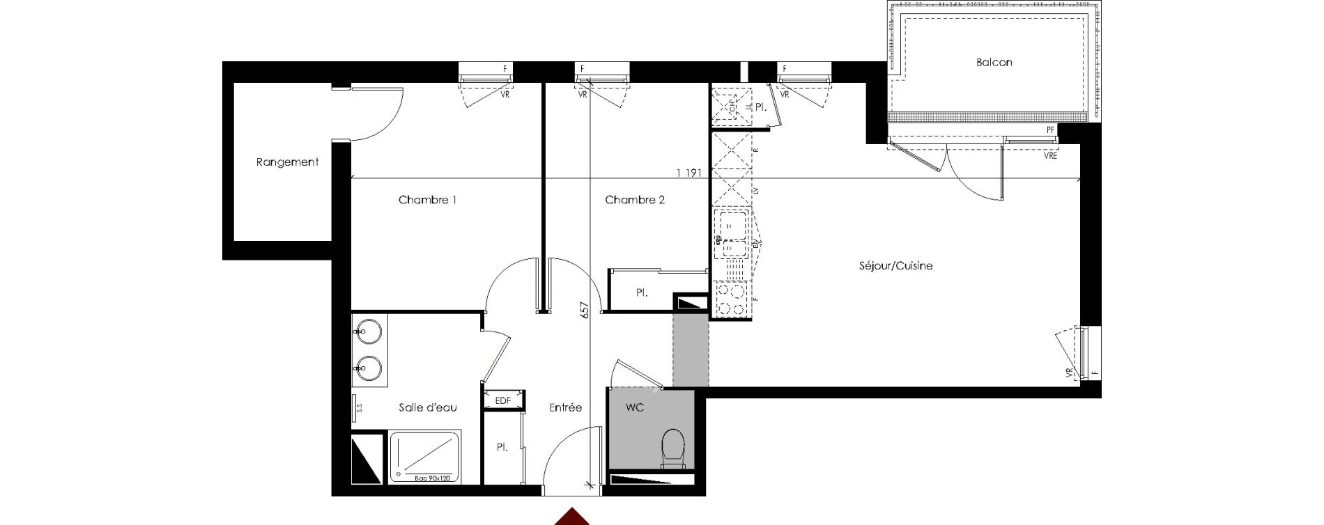 Appartement T3 de 66,18 m2 &agrave; Carbon-Blanc Centre