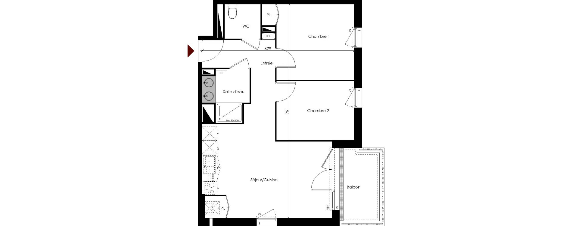 Appartement T3 de 57,70 m2 &agrave; Carbon-Blanc Centre