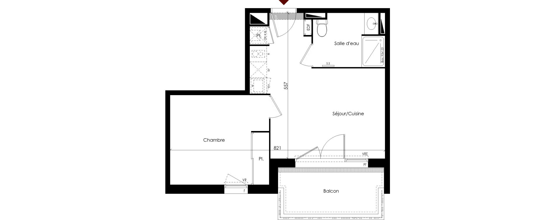 Appartement T2 de 38,26 m2 &agrave; Carbon-Blanc Centre