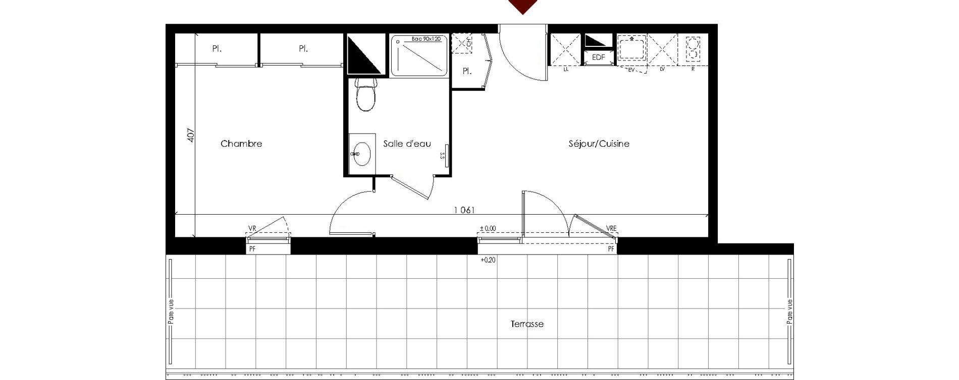 Appartement T2 de 40,99 m2 &agrave; Carbon-Blanc Centre