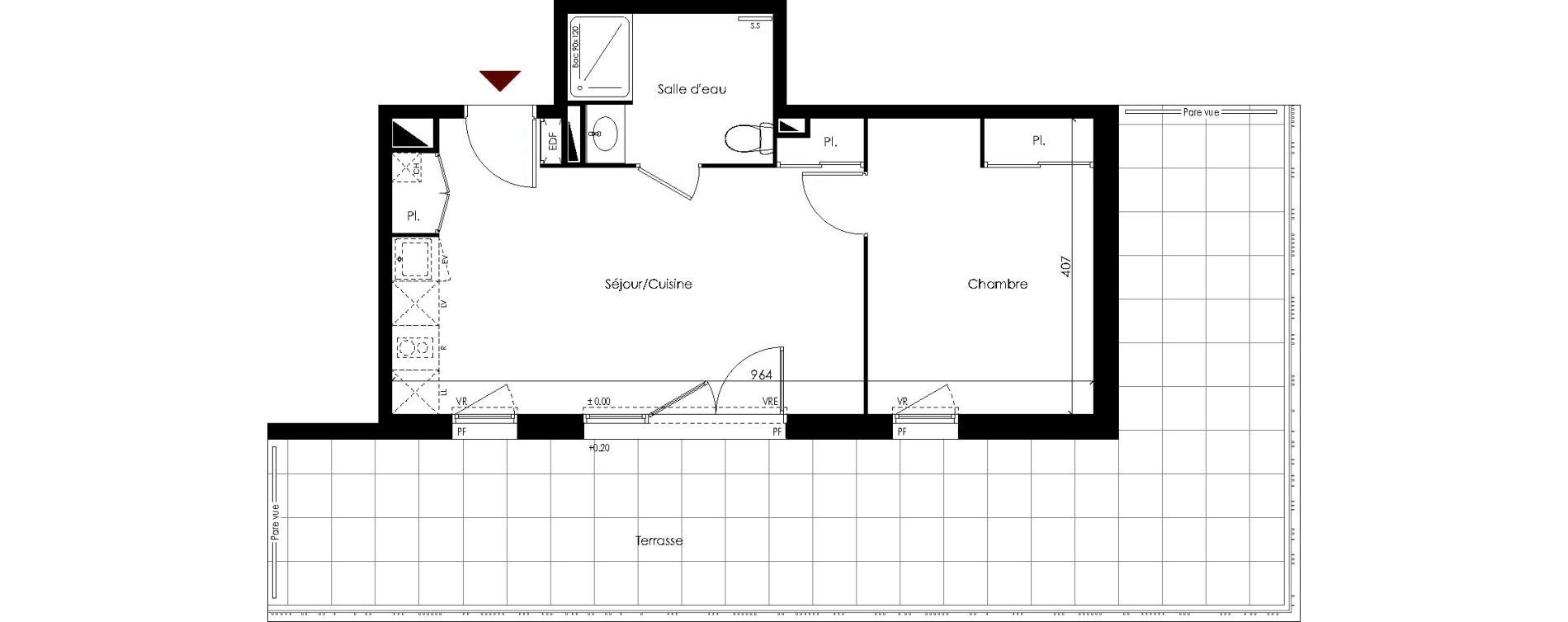 Appartement T2 de 41,66 m2 &agrave; Carbon-Blanc Centre