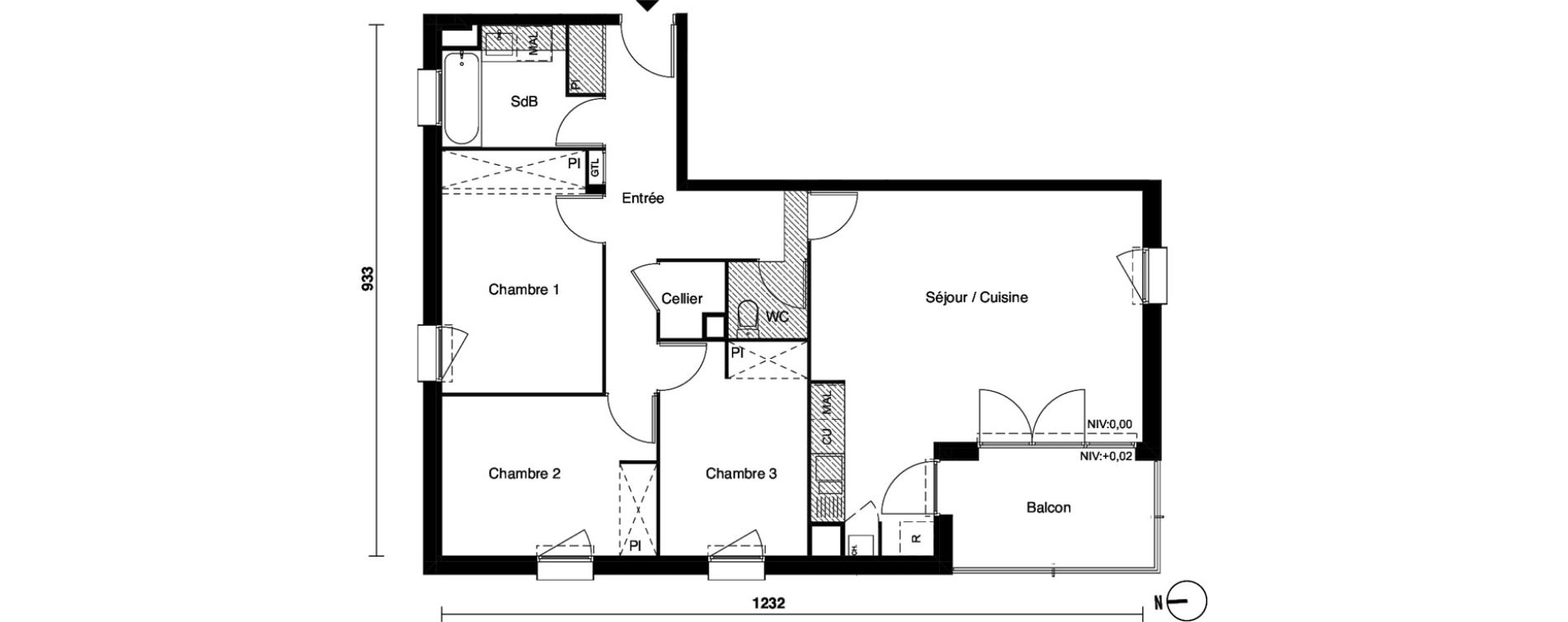 Appartement T4 de 80,97 m2 &agrave; Carbon-Blanc Nord