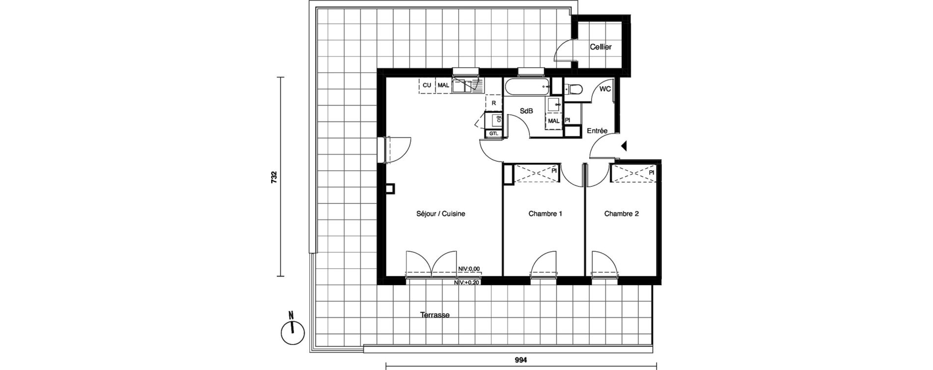 Appartement T3 de 65,34 m2 &agrave; Carbon-Blanc Nord