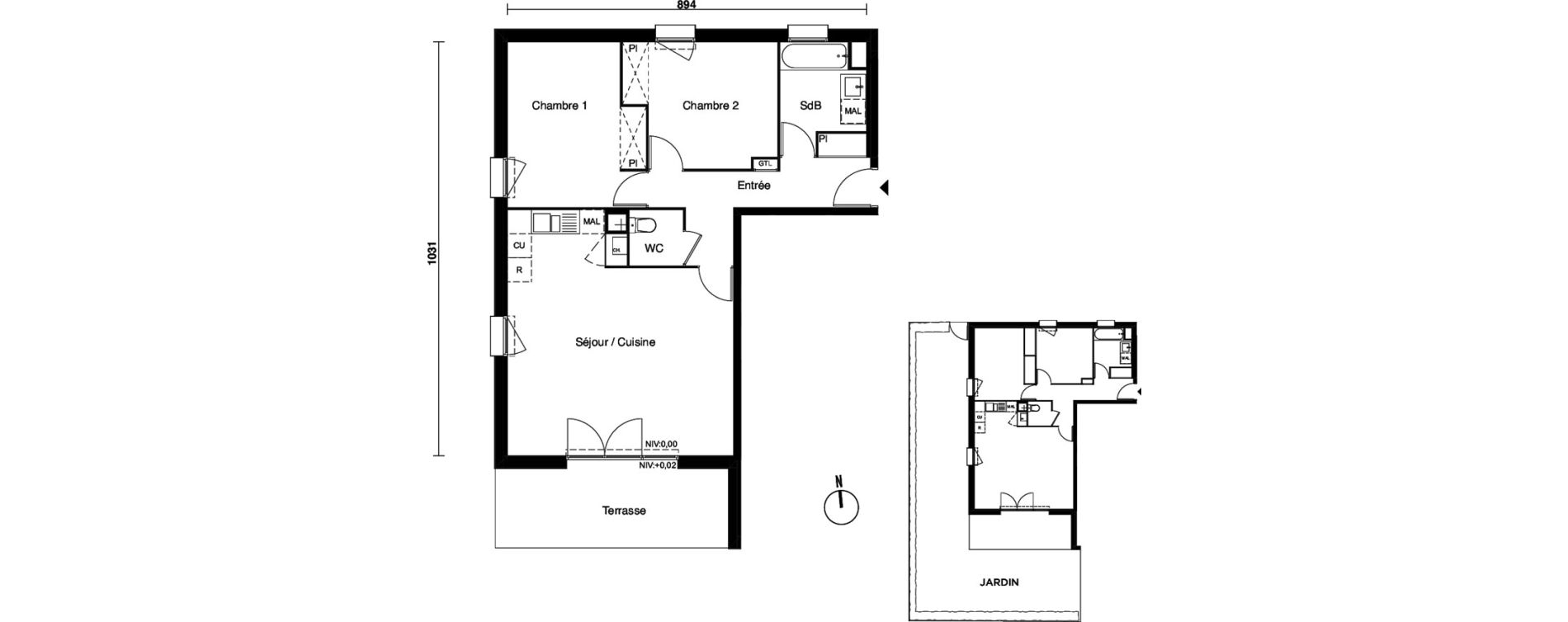 Appartement T3 de 69,74 m2 &agrave; Carbon-Blanc Nord