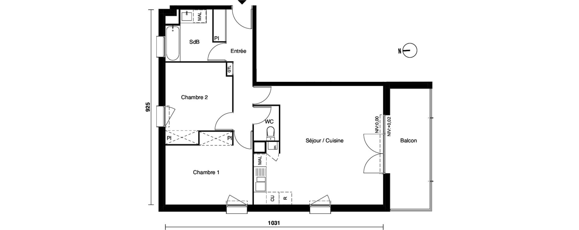 Appartement T3 de 70,68 m2 &agrave; Carbon-Blanc Nord
