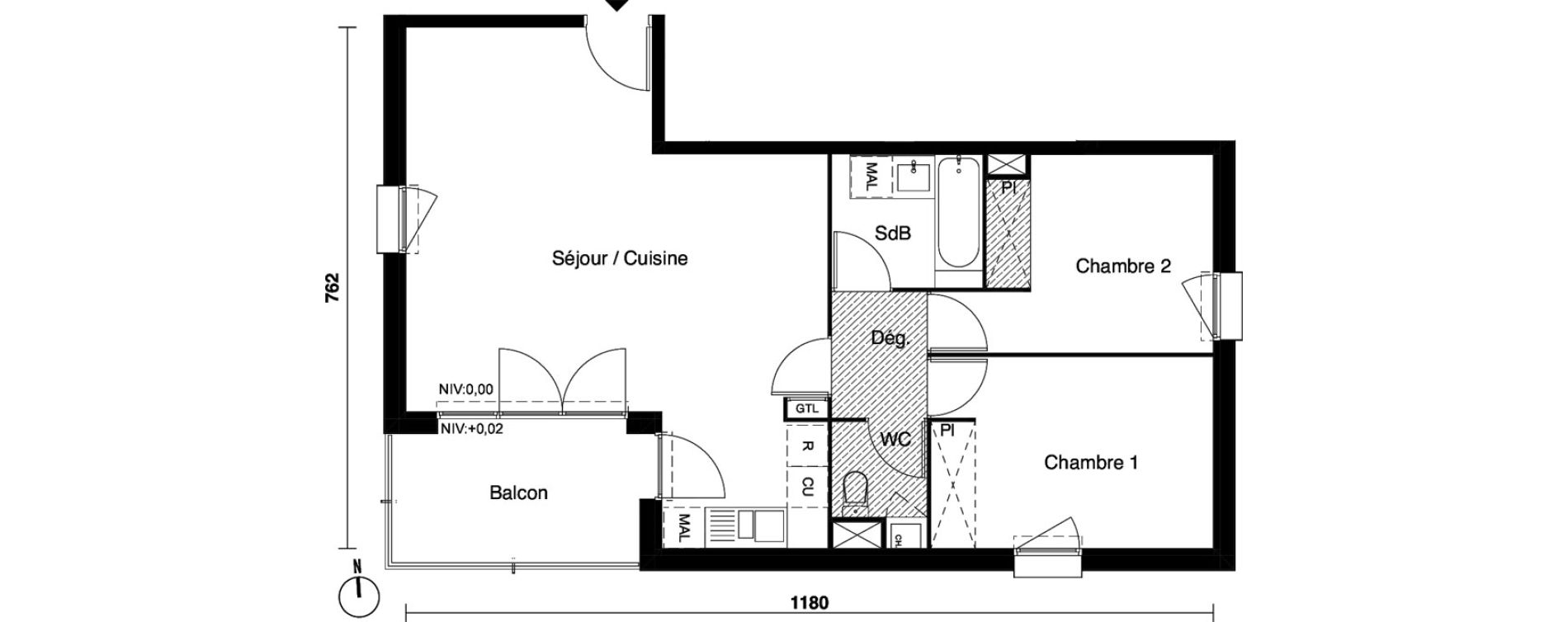Appartement T3 de 65,38 m2 &agrave; Carbon-Blanc Nord