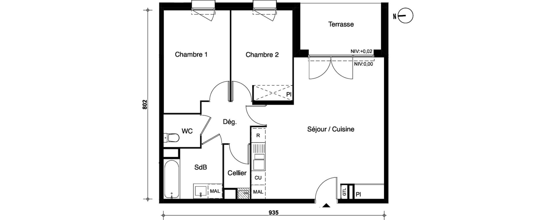 Appartement T3 de 64,79 m2 &agrave; Carbon-Blanc Nord