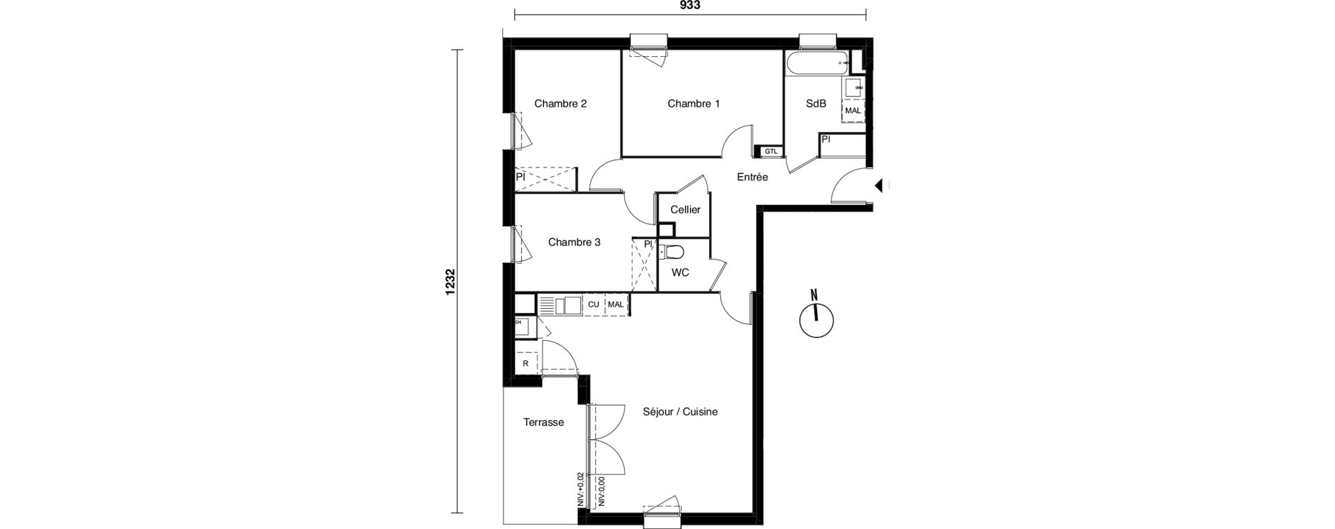 Appartement T4 de 80,38 m2 &agrave; Carbon-Blanc Nord