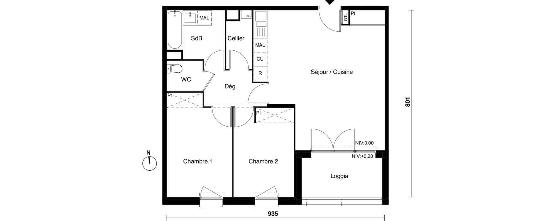 Appartement T3 de 64,97 m2 &agrave; Carbon-Blanc Nord