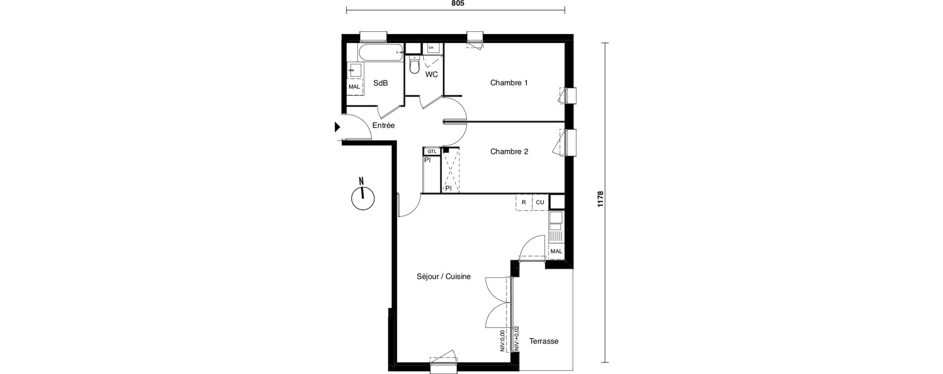 Appartement T3 de 70,01 m2 &agrave; Carbon-Blanc Nord
