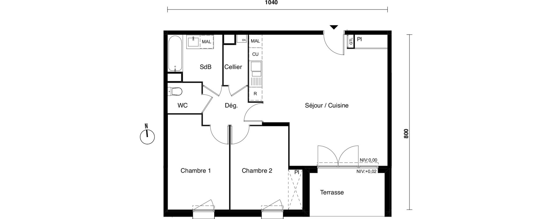 Appartement T3 de 70,36 m2 &agrave; Carbon-Blanc Nord