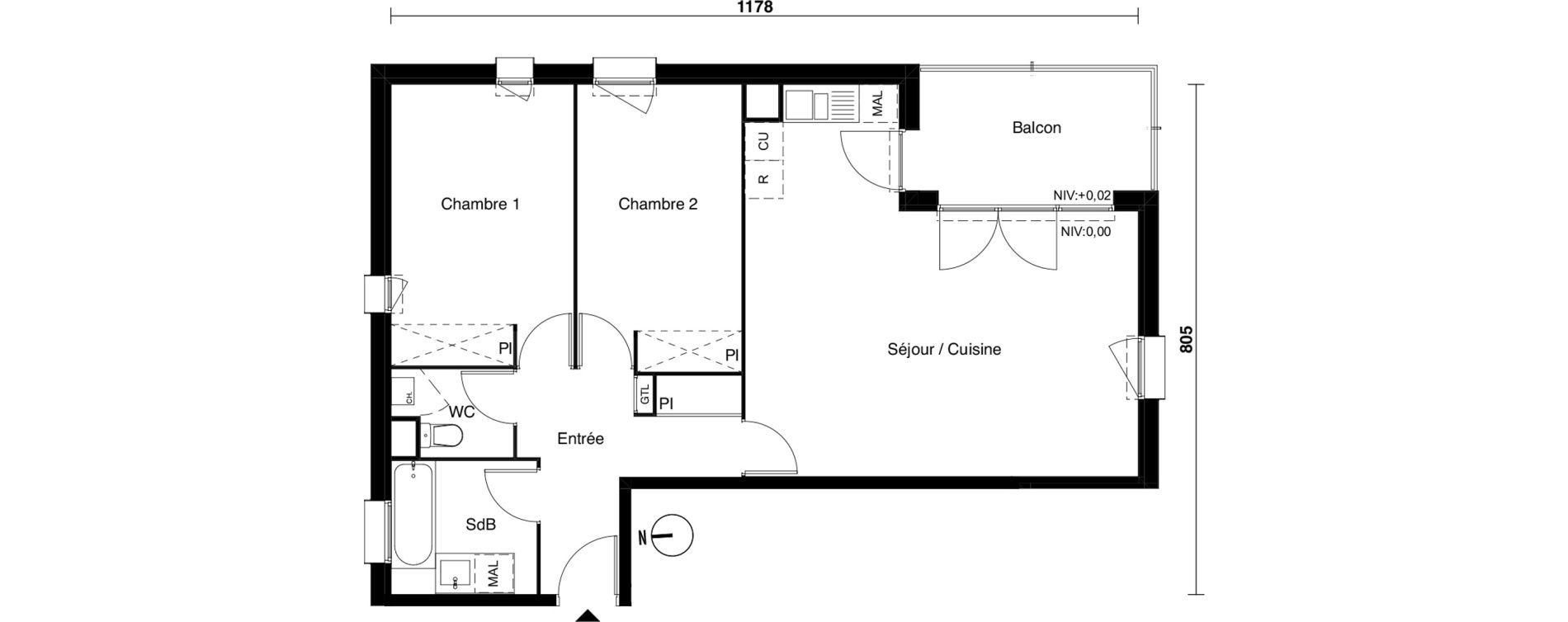 Appartement T3 de 70,04 m2 &agrave; Carbon-Blanc Nord