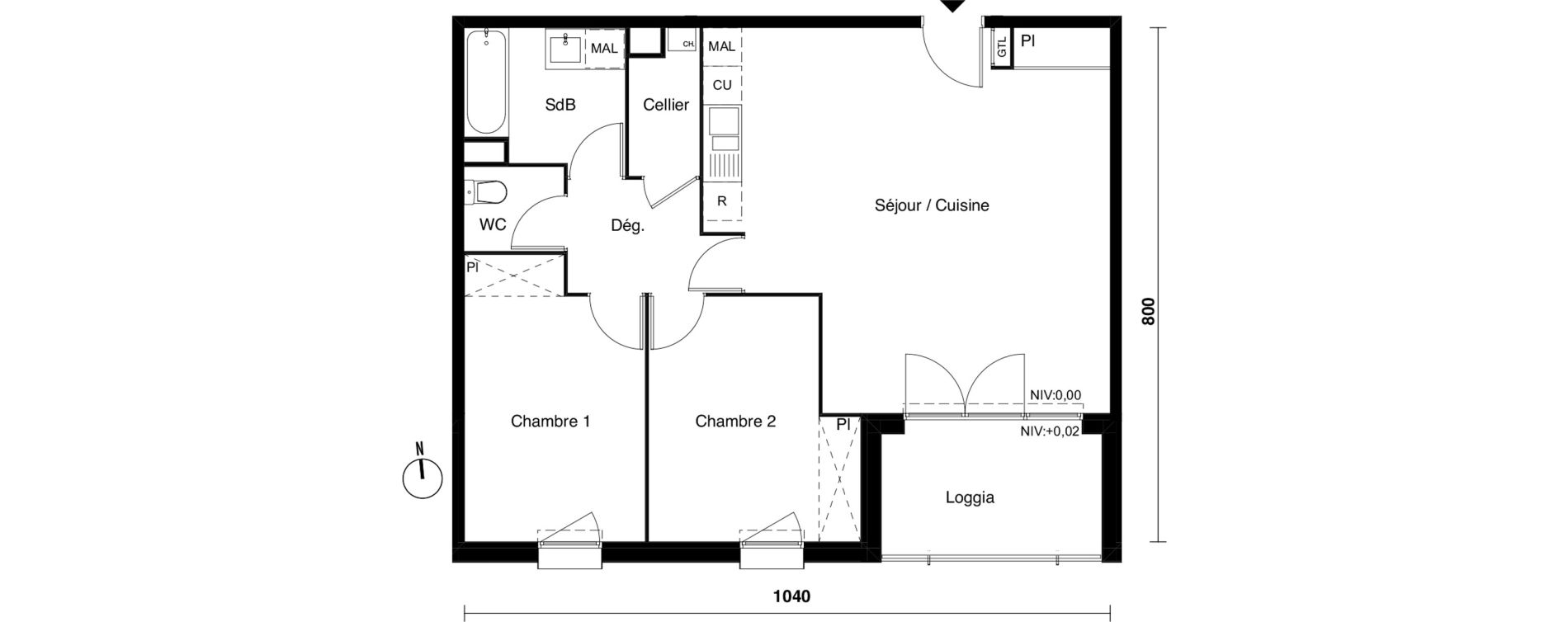 Appartement T3 de 70,60 m2 &agrave; Carbon-Blanc Nord