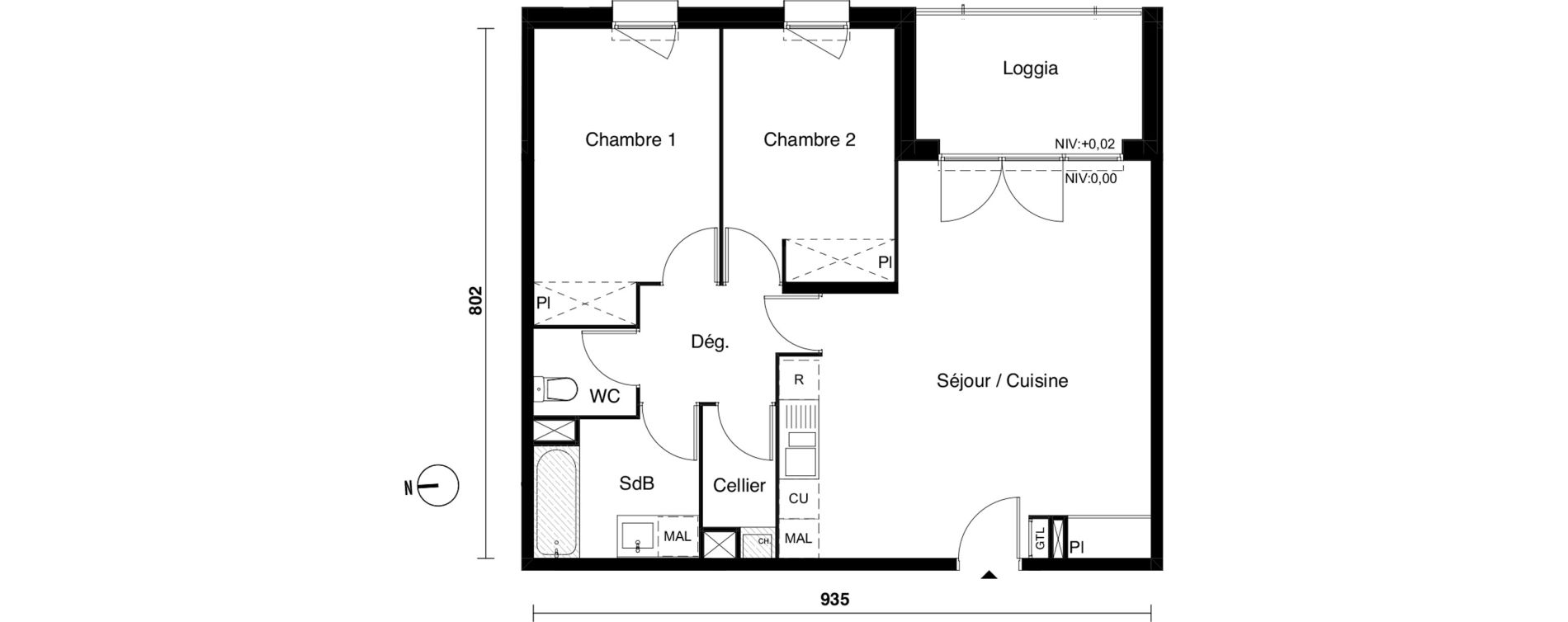 Appartement T3 de 64,83 m2 &agrave; Carbon-Blanc Nord