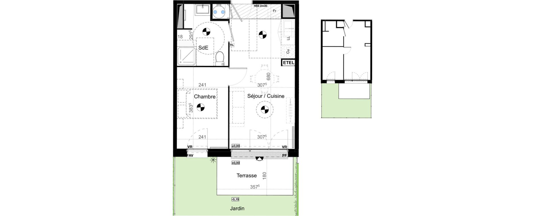 Appartement T2 de 35,97 m2 &agrave; Carbon-Blanc Nord