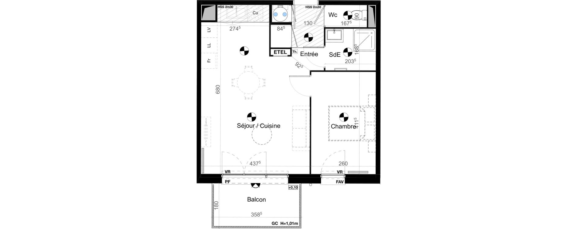 Appartement T2 de 45,89 m2 &agrave; Carbon-Blanc Nord