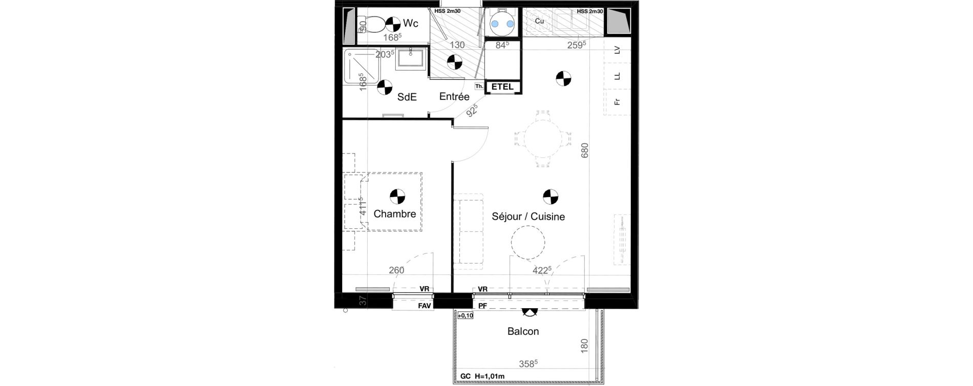 Appartement T2 de 44,87 m2 &agrave; Carbon-Blanc Nord