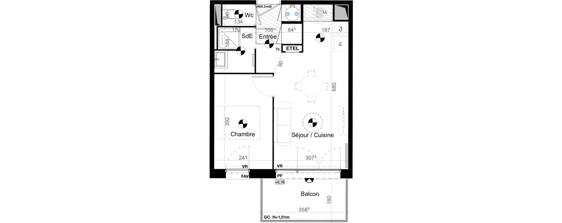 Appartement T2 de 35,65 m2 &agrave; Carbon-Blanc Nord