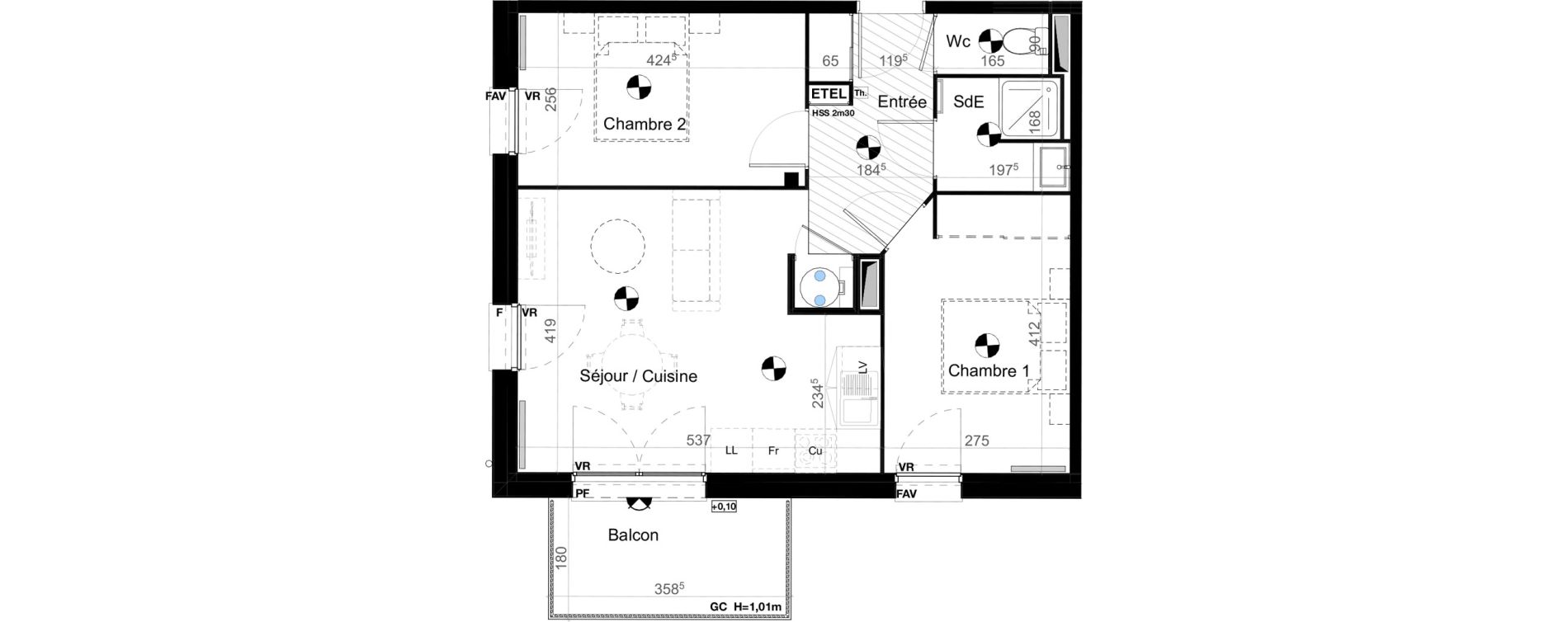 Appartement T3 de 53,36 m2 &agrave; Carbon-Blanc Nord