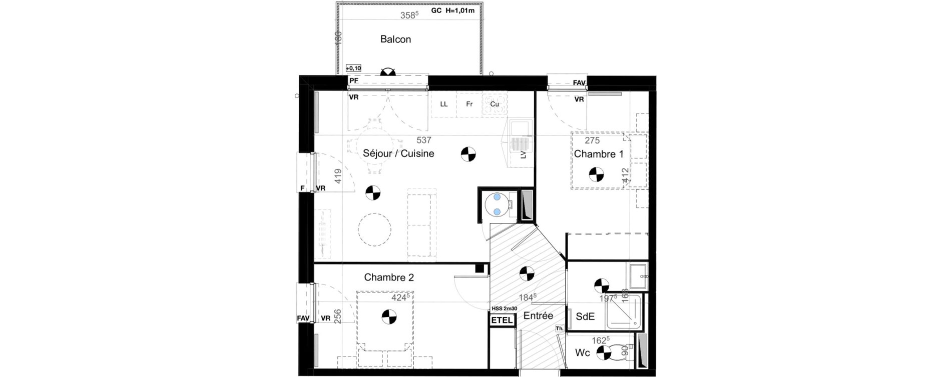 Appartement T3 de 53,34 m2 &agrave; Carbon-Blanc Nord