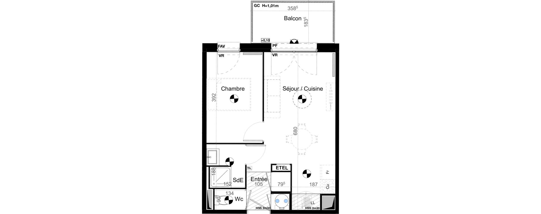 Appartement T2 de 35,63 m2 &agrave; Carbon-Blanc Nord