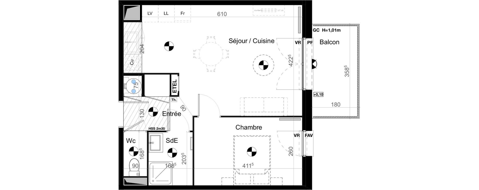 Appartement T2 de 44,87 m2 &agrave; Carbon-Blanc Nord