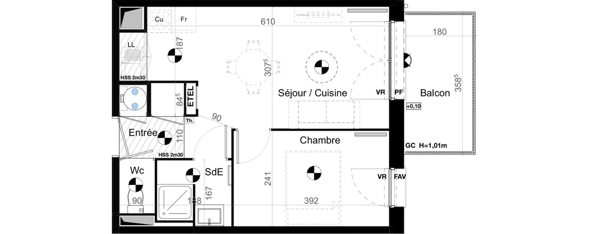 Appartement T2 de 35,64 m2 &agrave; Carbon-Blanc Nord