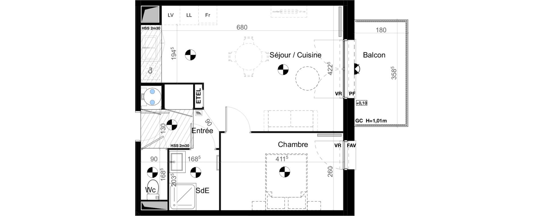 Appartement T2 de 44,88 m2 &agrave; Carbon-Blanc Nord