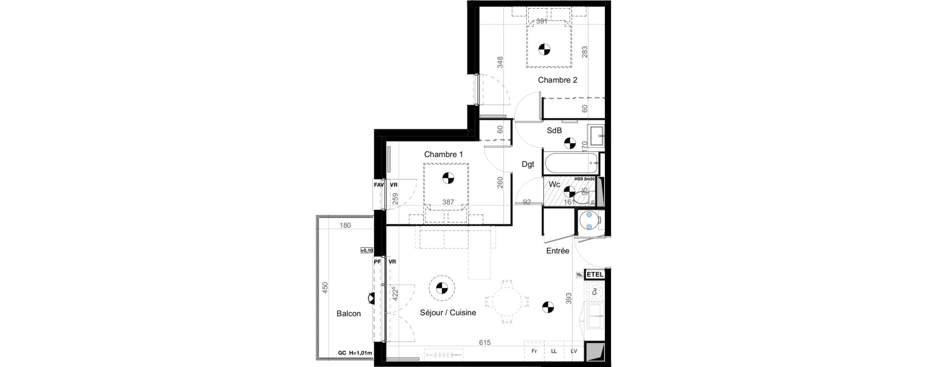 Appartement T3 de 60,93 m2 &agrave; Carbon-Blanc Nord