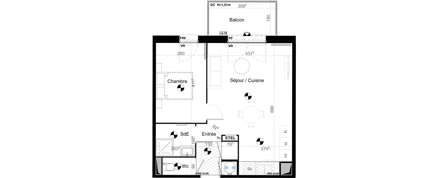 Appartement T2 de 45,89 m2 &agrave; Carbon-Blanc Nord